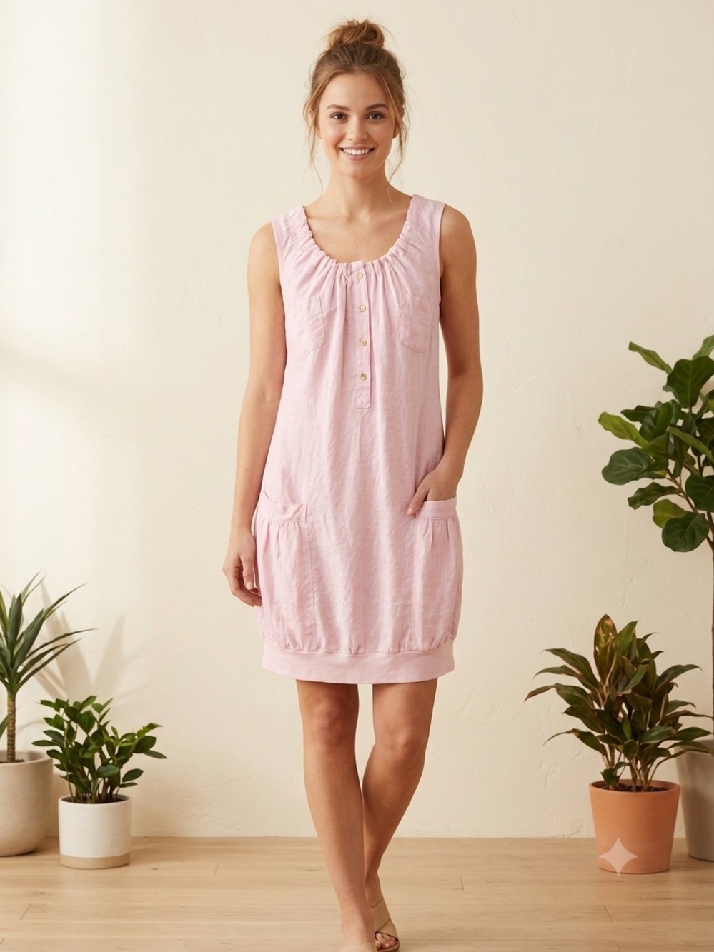 Linen Made in Italy Pink Pastel Prairie Cottagecore Lagenlook Dress , S/M